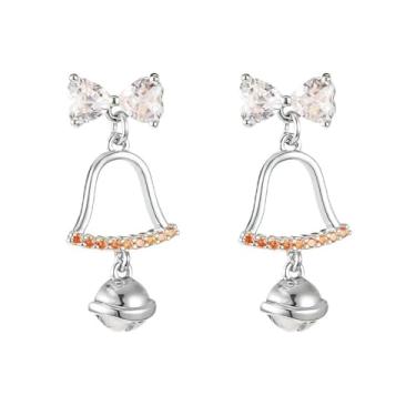 Imagem de Brincos femininos com pingente de sino de cristal de Natal delicado CZ laço de zircônia cúbica cintilante com pingente de bola de sinos, pingente de gota, pingente de gota, lindo enfeite de festival