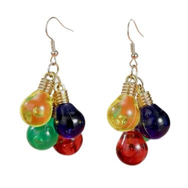 Imagem de Brincos de luz de Natal para mulheres, lâmpadas coloridas, brincos de bola de Natal, brincos de lâmpada de Natal para mulheres, joias de festa, Medium, Acrílico, Sem pedra preciosa