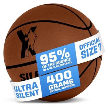 Imagem de YGA Sports Basquete silencioso tamanho 7 (75 cm) com salto atualizado de 95% - Bola de cesta interna ultra silenciosa com aderência realista - Espuma sem ar ranhurada (selada a vácuo, basquete marrom
