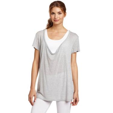 Imagem de Beyond Yoga Camiseta listrada com gola aberta, listras brancas Hgr, média