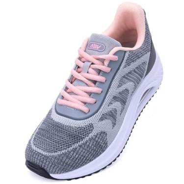 Imagem de RomenSi Tênis feminino de caminhada com suporte de arco ortopédico moderno tênis para fascite plantar alívio da dor EUA 5,5-11, Cinza rosa W, 10.5 Wide