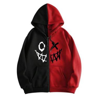 Imagem de Moletom com capuz COZYEASE Zip Up Graphic Y2K  preto/vermelho
