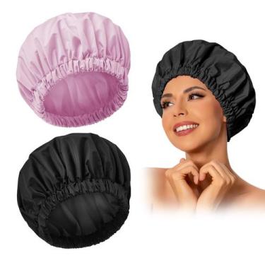 Imagem de Touca de banho reutilizável Edoneery Waterproof  preta e roxa