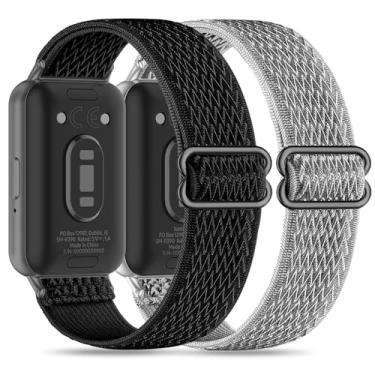 Imagem de Folavii Pacote com 2 pulseiras esportivas elásticas de nylon compatível com Samsung Galaxy Fit 3 para mulheres e homens, pulseira esportiva macia ajustável para Galaxy Fit 3 SM-R390