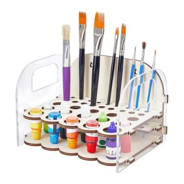 Imagem de PH PandaHall Organizador de tinta e pincel, suporte de pintura em miniatura com 33 furos, suporte de pincéis de artista, organizador de garrafas de pintura de mesa, para canetas de pincel, pigmentos