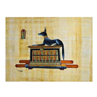 Imagem de Papiro Egípcio Autêntico Original Faraós Anúbis Cartouche Escaravelho Besouro Egito Hieróglifos Pintados à Mão Papel de Pintura Antigo Pergaminho Hieroglífico Faraó Papiro (20 x 30 cm)