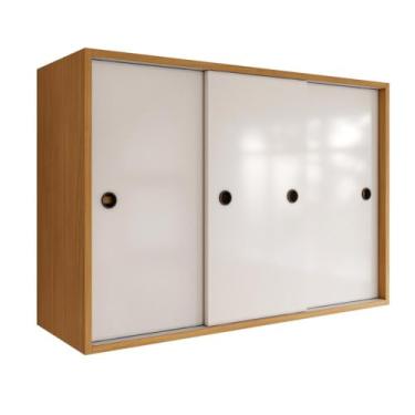 Imagem de Armario de Cozinha Aereo com Tres Portas Delizantes Armario Suspenso Lavanderia com Trilhos para Portas de Correr (Nature Off)