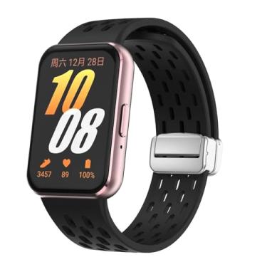Imagem de Pulseira de silicone para Samsung Galaxy Fit 3 xDfind com fivela magnética prateada de malha (preto)