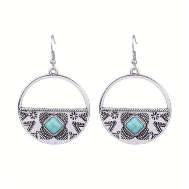 Imagem de Brincos femininos turquesa ocidental vibrantes com pingente boêmio, ideia de joia, concerto country, presentes de amizade, presentes de Natal para mulheres, presentes de Natal