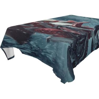 Imagem de Blueangle Toalha de mesa de Papai Noel andando de motocicleta – Toalha de mesa quadrada de poliéster impermeável e resistente a manchas para ambientes internos e externos, 137 x 137 cm (415)