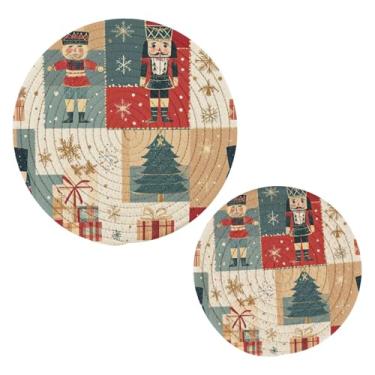 Imagem de Blueangle 2 peças de suporte de panela trivet de desenho animado - conjunto de pegadores de panela de tecido redondo - almofadas quentes trançadas de algodão - porta-copos - tapetes de mesa para