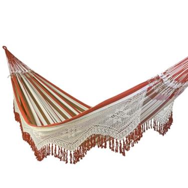 Imagem de Rede de Dormir e Descanso Duquesa Casal Extra Varanda Crochê 100% Algodão Jaguaruana. (Telha,Bege e Caramelo)