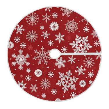 Imagem de ATTX Saia vermelha para árvore de Natal com flocos de neve de 129 cm, decoração festiva para festas de Natal e Ano Novo #170