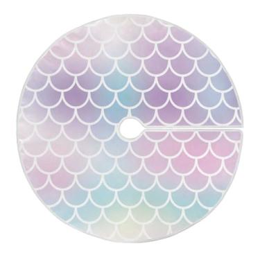 Imagem de Blueangle Saia de árvore de Natal com escamas de sereia violeta e azul de 89,9 cm - poliéster macio e resistente a rugas, decoração de férias para festas de Natal, árvore festiva e decoração de casa