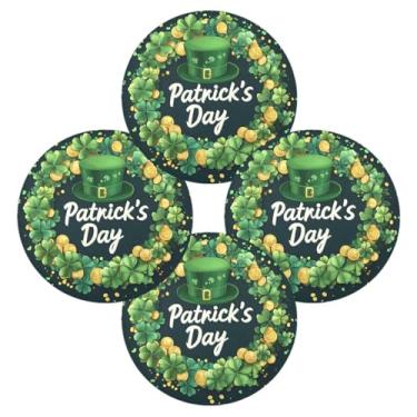 Imagem de ATTX Jogo americano redondo chapéu verde dia de São Patrício para mesa de jantar, jogo americano de decoração do dia de São Patrício, tapetes para mesa de cozinha conjunto para 4#260