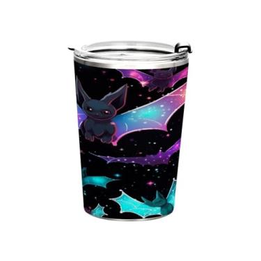 Imagem de Blueangle Copo de 340 g com tampa e canudo, copo de café com água isolada a vácuo de aço inoxidável, caneca de viagem de morcego colorido, copo térmico para bebidas quentes e frias (426)