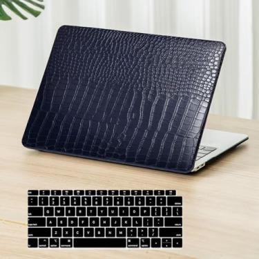 Imagem de Fancity Compatível com MacBook Air de 13 polegadas M1 A2337 A2179 A1932, capa protetora de couro PU antiarranhões e capa de teclado para Mac Air 13.3 com Touch ID (2018-2021), azul escuro