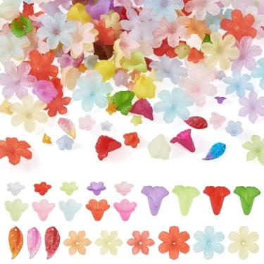 Imagem de FASHEWELRY 230 peças sortidas kit de contas de acrílico de folha de flores coloridas mistas tampas de contas florais transparentes pingentes de contas de folhas joias de flores para artesanato