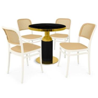 Imagem de Conjunto Mesa de Jantar Redonda Imperial 70cm Preta com 4 Cadeiras Rom