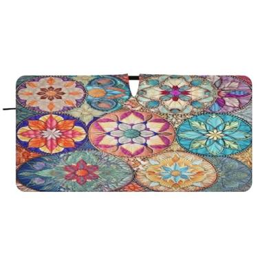 Imagem de Blueangle Para-brisa de azulejo têxtil oriental colorido - 149.9 cm x 76.2 cm dobrável carro janela frontal blocos para-sol raios UV viseira de sol (440)
