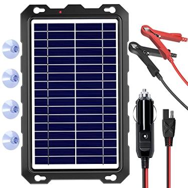 Imagem de SUNAPEX Carga da bateria solar de 12 V: kit de painel solar portátil à prova d'água de 8 W - Carregador de gotejamento de manutenção de bateria - com controlador de carga integrado para carro, barco