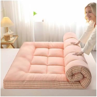Imagem de Yadlan Colchão de chão estilo japonês futon, colchão portátil dobrável, colchão de acampamento adulto, sofá de acampamento, colchão de quarto de hóspedes, tapete de dormir tatame rosa 180 x 200 cm