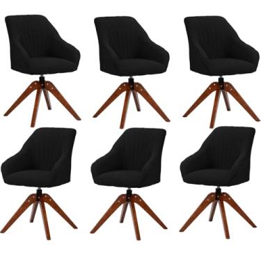 Imagem de HGTRH Cadeira de design giratória com pernas de madeira, cadeira de sala de jantar com apoio de braços encosto cadeira estofada B 6 unidades