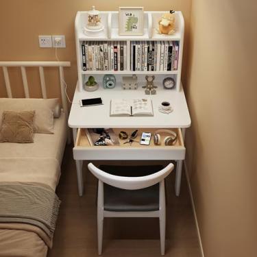 Imagem de Yadlan Mesa de estudo infantil de madeira maciça, escrivaninha pequena para escritório doméstico com gavetas para quarto, mesa de estudo com cabana aberta, estação de trabalho e mesa de escrita de
