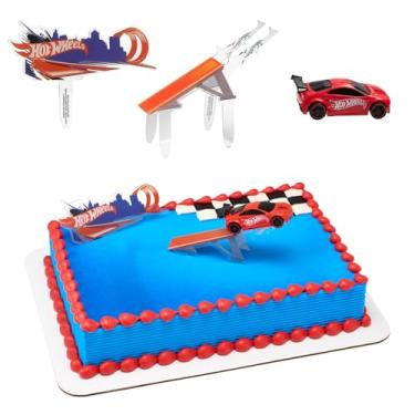 Imagem de DecoSet® Hot Wheels™ Supreme Speed Cake Topper, Car Cake Decoration Set with Vehicle cake topper, Ramp and Background Pics, 3 Piece Set | For Birthday And Celebrations