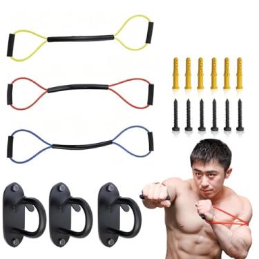 Imagem de CHEKUGOU Âncora de parede de faixas de resistência com 3 faixas elásticas, ganchos resistentes para exercícios em casa, equipamento de treinamento de força – Acessórios de academia que economizam
