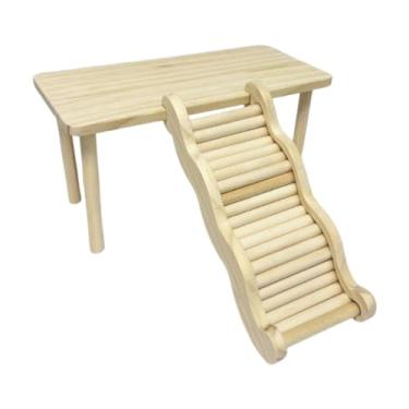 Imagem de KiBcsLic Plataforma de madeira para hamster com escada, playground para animais, acessórios para gaiola de esquilos e ratos, M Table and L Ladder