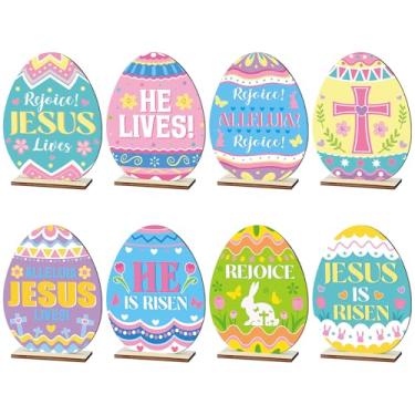 Imagem de DoubleFill 8 peças de ovos cristãos de páscoa placas de madeira decorações de mesa vintage ovo religioso mesa centro de mesa rústico casa de fazenda decorativa para Páscoa, primavera, aniversário