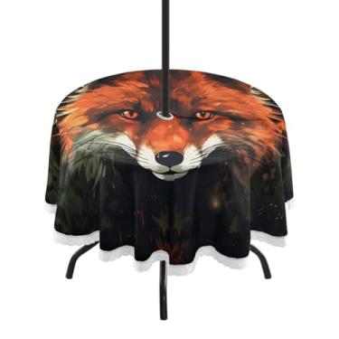 Imagem de CEBUGI Toalha de mesa redonda para ambientes externos, raposa, impermeável, com furo Umberlla, capa de mesa lavável para pátio, cozinha, sala de jantar, 152 cm
