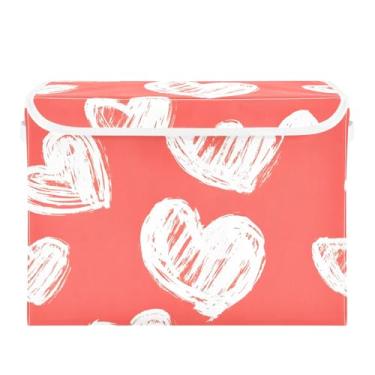 Imagem de xigua Caixas de armazenamento de corações brancos com tampas e alça de transporte, caixas de armazenamento dobráveis, recipientes organizadores, cestos, cubo com capa para casa, quarto, armário