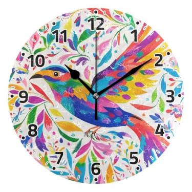 Imagem de WELLDAY Relógio de parede sem tique-taque 25 cm - pássaro floral mexicano operado por bateria relógio redondo silencioso para casa/escritório/cozinha/sala de aula