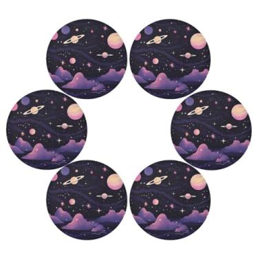 Imagem de Wassud Conjunto de 6 jogos americanos com design de ilustração de astronomia (3) tapetes de mesa redondos para cozinha e jantar tapetes laváveis resistentes ao calor decoração de mesa 39 cm
