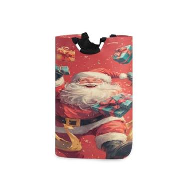 Imagem de CEBUGI Cesta de lavanderia Papai Noel com presente, cesto de roupa suja com alças, cesto de roupa suja dobrável para roupas, quarto, banheiro, dormitório