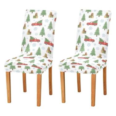 Imagem de Wassud Capas de cadeira de caminhonete para jantar com árvores de Natal, capas elásticas para cadeiras de cozinha, laváveis, conjunto de 2