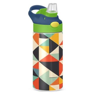 Imagem de CEBUGI Garrafas de água de fundo colorido à prova de vazamento garrafa de água infantil com canudo Garrafa de água isolada a vácuo de aço inoxidável para meninos e meninas