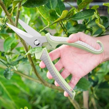 Imagem de Tesouras de poda de jardim, tesouras de corte de jardim portáteis com alça ergonômica e trava de segurança para árvores frutíferas e flores bonsai (amarelo reto)