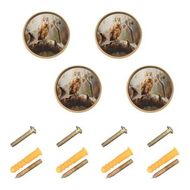 Imagem de CEBUGI Conjunto de 4 puxadores de armário de madeira fofos, puxadores de gaveta redondos com parafusos, puxadores de armário de cozinha para gaveta, porta, guarda-roupa, cômoda