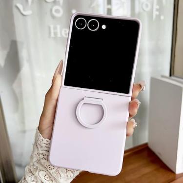 Imagem de Capa rígida de silicone com anel colorido de luxo e fivela de dedo para Samsung Z Flip 7 Fe 6 5 com acabamento fosco degradê (para Galaxy Z Flip 7/GD)