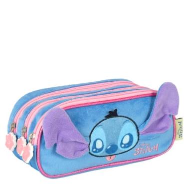 Imagem de Estojo Tripo Escolar Aplique 3D Stitch Azul EI42425 - Luxcel