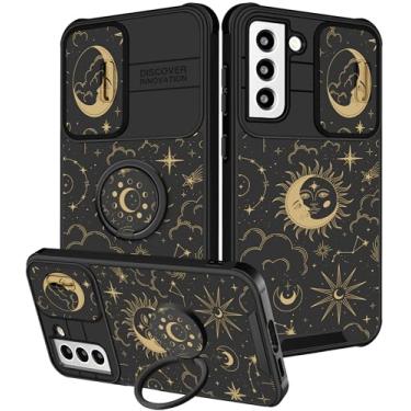 Imagem de Funermei Capa para Samsung Galaxy S22 Plus - Capa de telefone feminina bonita feminina estética sol lua estrelas design exclusivo com capa de câmera e suporte de anel Funda para Samsung S22 Plus