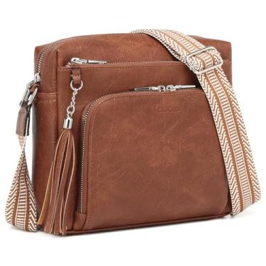 Imagem de Bolsas transversais para mulheres, bolsa transversal média com bolsos RFID e carteira embutida, bolsa de ombro, presentes, Marrom, Medium