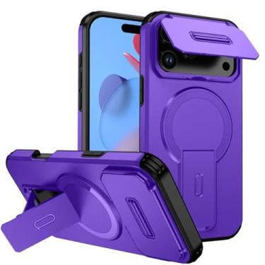 Imagem de Capa protetora com flip e câmera para iPhone 17, 16, 13, 12, 11 Pro Max, 14, 15 Plus, 16e e 17 Air com suporte magnético (para 17 Air/Roxa)