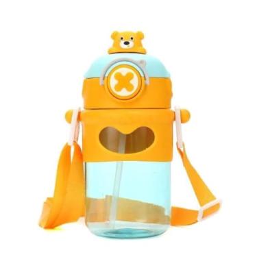 Imagem de Garrafa Infantil com Canudo de Silicone Antivazamento Design de Urso Com Alça Livre de BPA Colorida Adesivos Sortidos (Amarela)