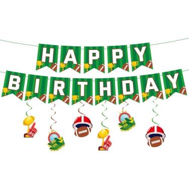 Imagem de Conjunto de Faixas Aniversário com Tema Esportivo, Inclui Guirlanda Aniversário de Futebol/Rúgbi Pré-Montada e Decoração em Espiral para Decoração Fundo Festa