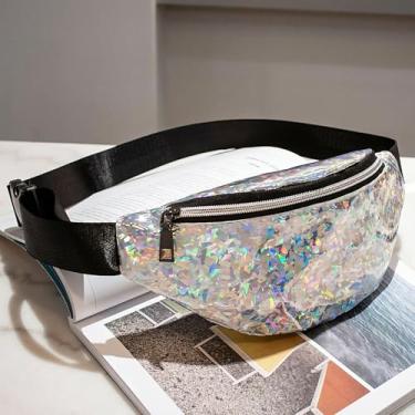 Imagem de Pochete branca reversível de lantejoulas para mulheres, meninas e adolescentes, bolsa de cintura elegante para viagens e uso diário