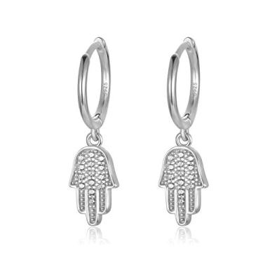 Imagem de Brincos de argola delicados para mulheres, brinco de argola pequeno com pingente - estrela da lua, espigão, olho turco, prata esterlina brincos de gota para meninas adolescentes, Prata